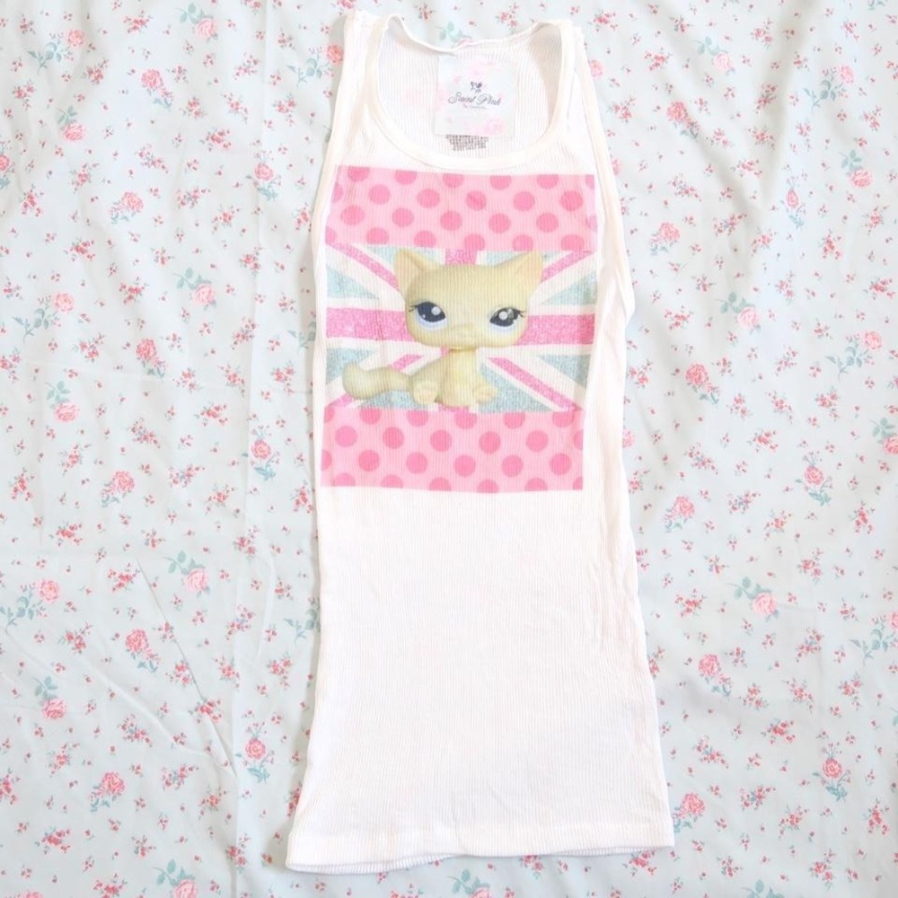 y2k lps cat union jack graphic ribbed tank top fitted cami